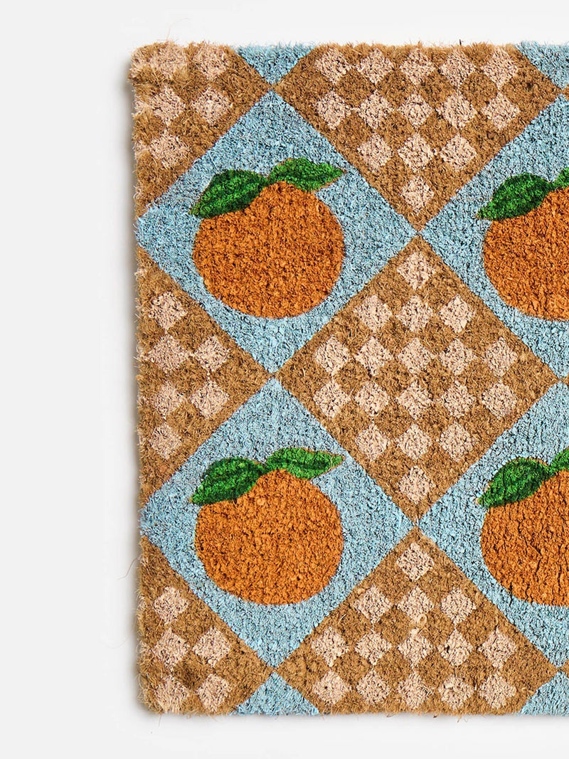 Oliver Bonas blue chequerboard rectangular doormat (British brand)