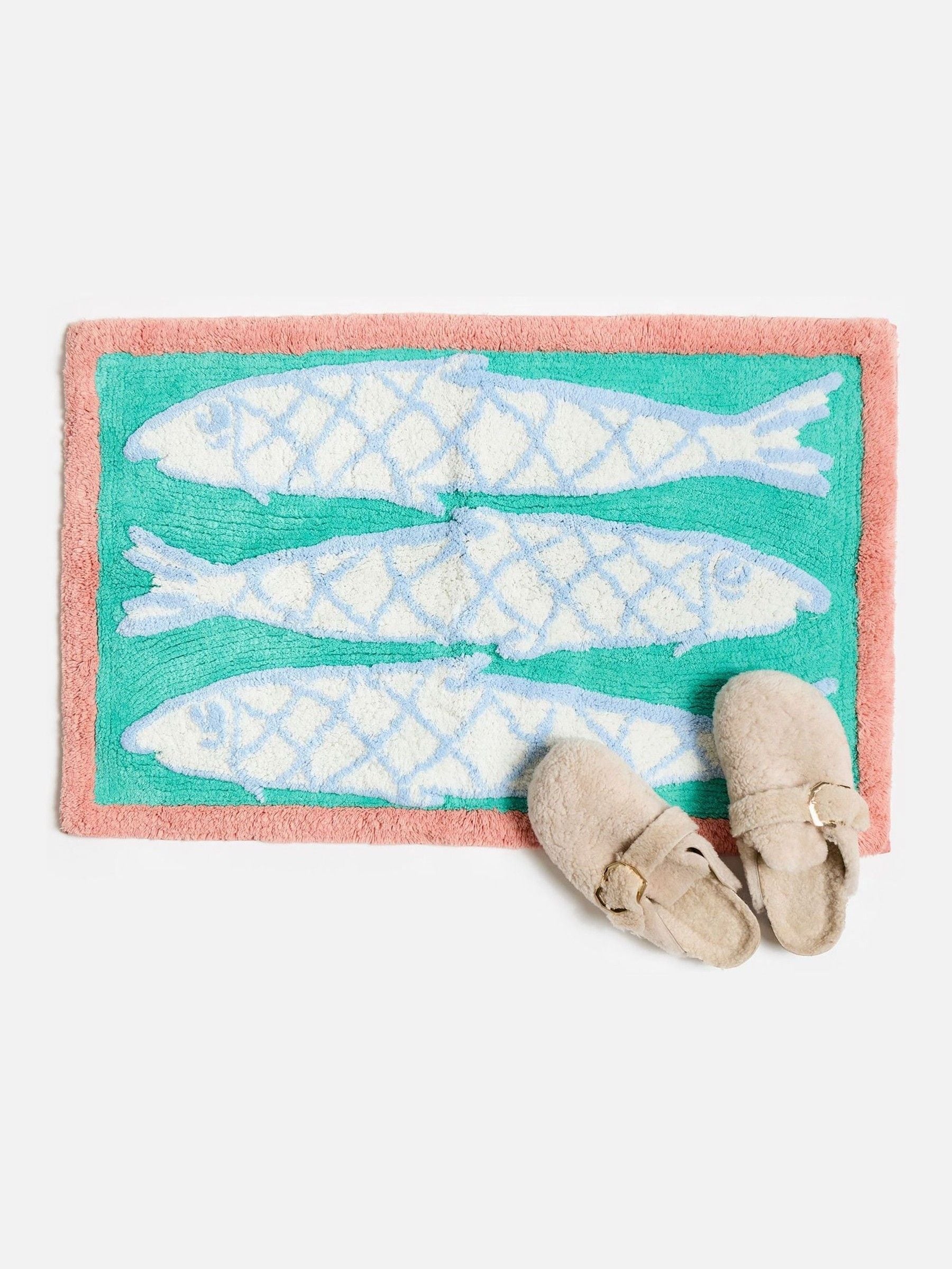 Oliver Bonas green sardine tufted rectangular bath mat (British brand)