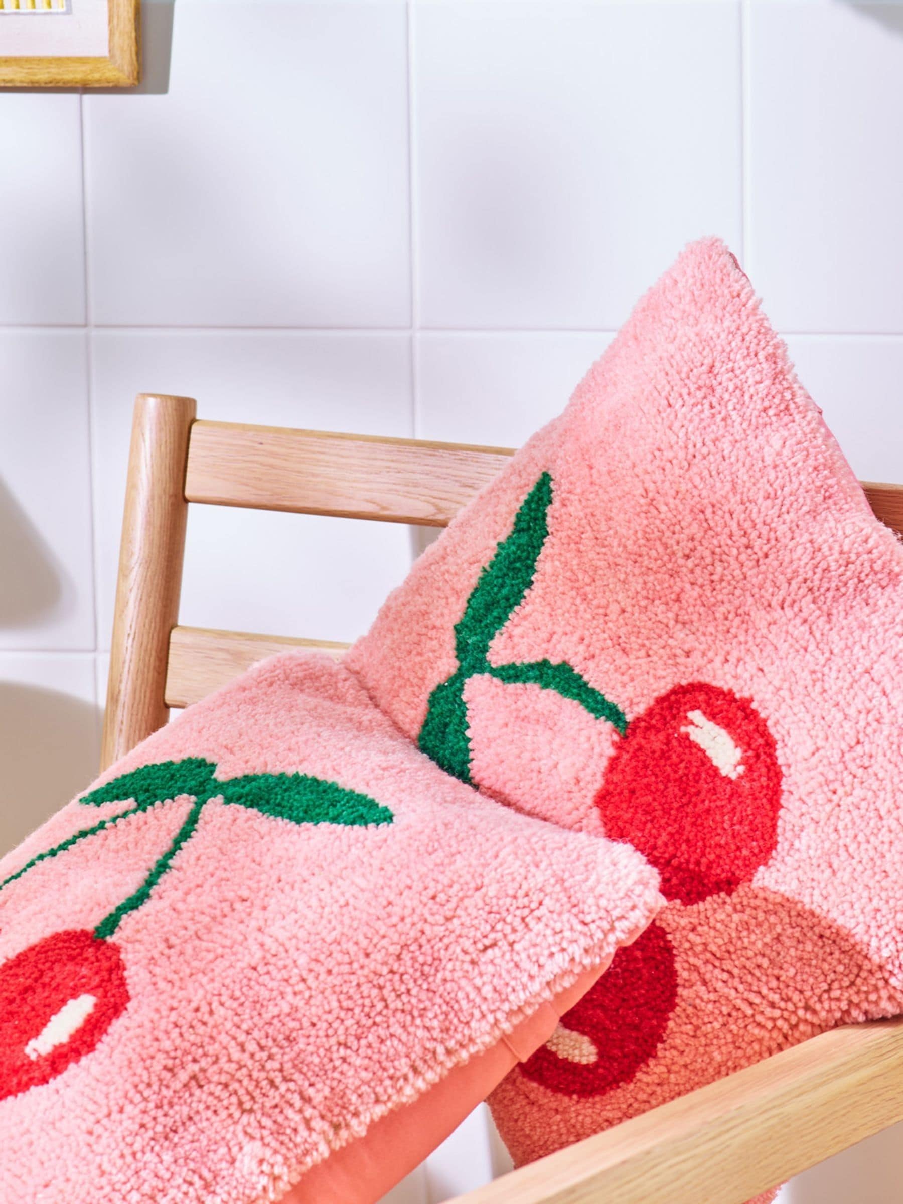 Oliver Bonas pink cherries tufted cushion cover 45x45cm - British product