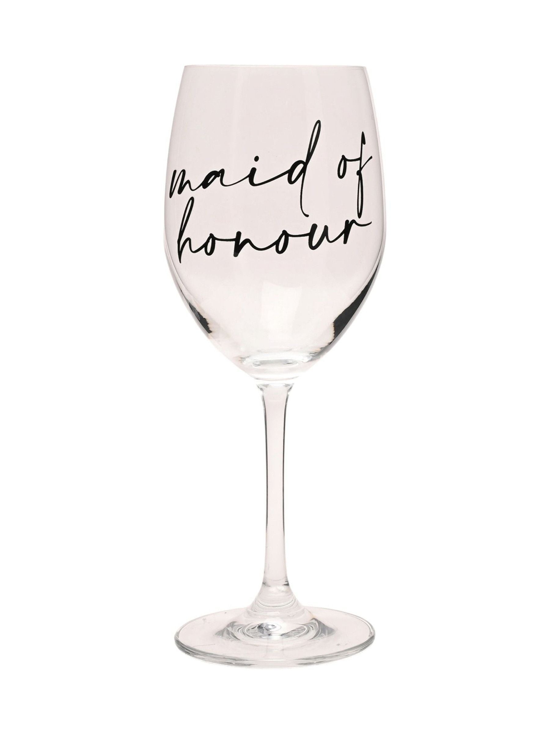Widdop clear wine glass with black handwritten lettering - British product
