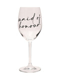 Widdop clear wine glass with black handwritten lettering - British product