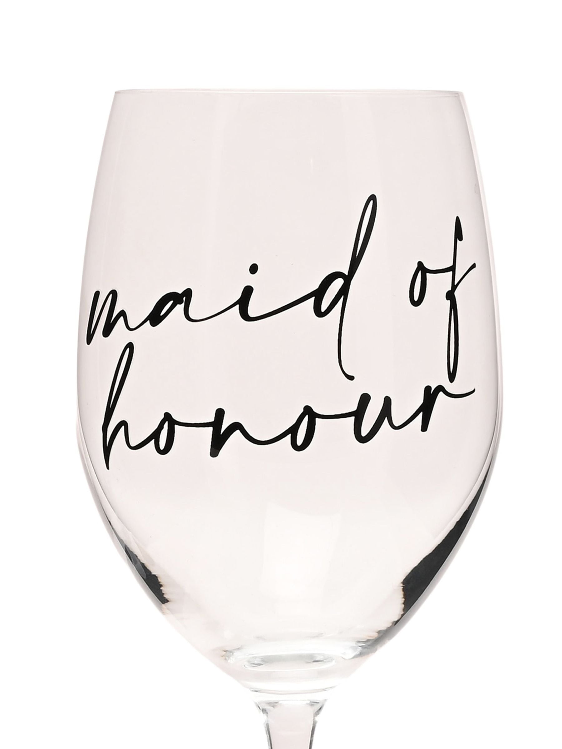 Widdop clear wine glass with black handwritten lettering - British product
