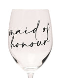 Widdop clear wine glass with black handwritten lettering - British product