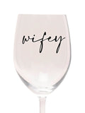 Widdop clear wine glass with black Wifey wording (British brand)