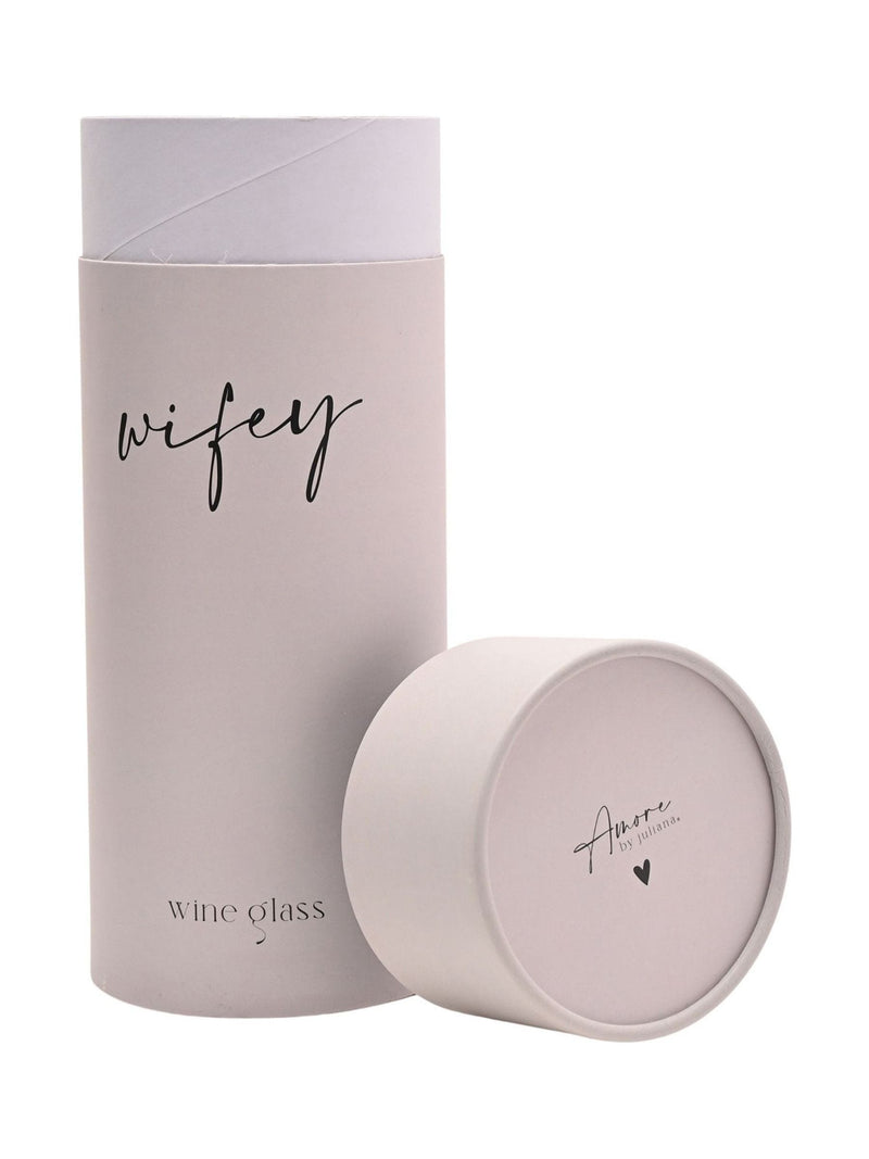 Widdop clear wine glass with black Wifey wording (British brand)