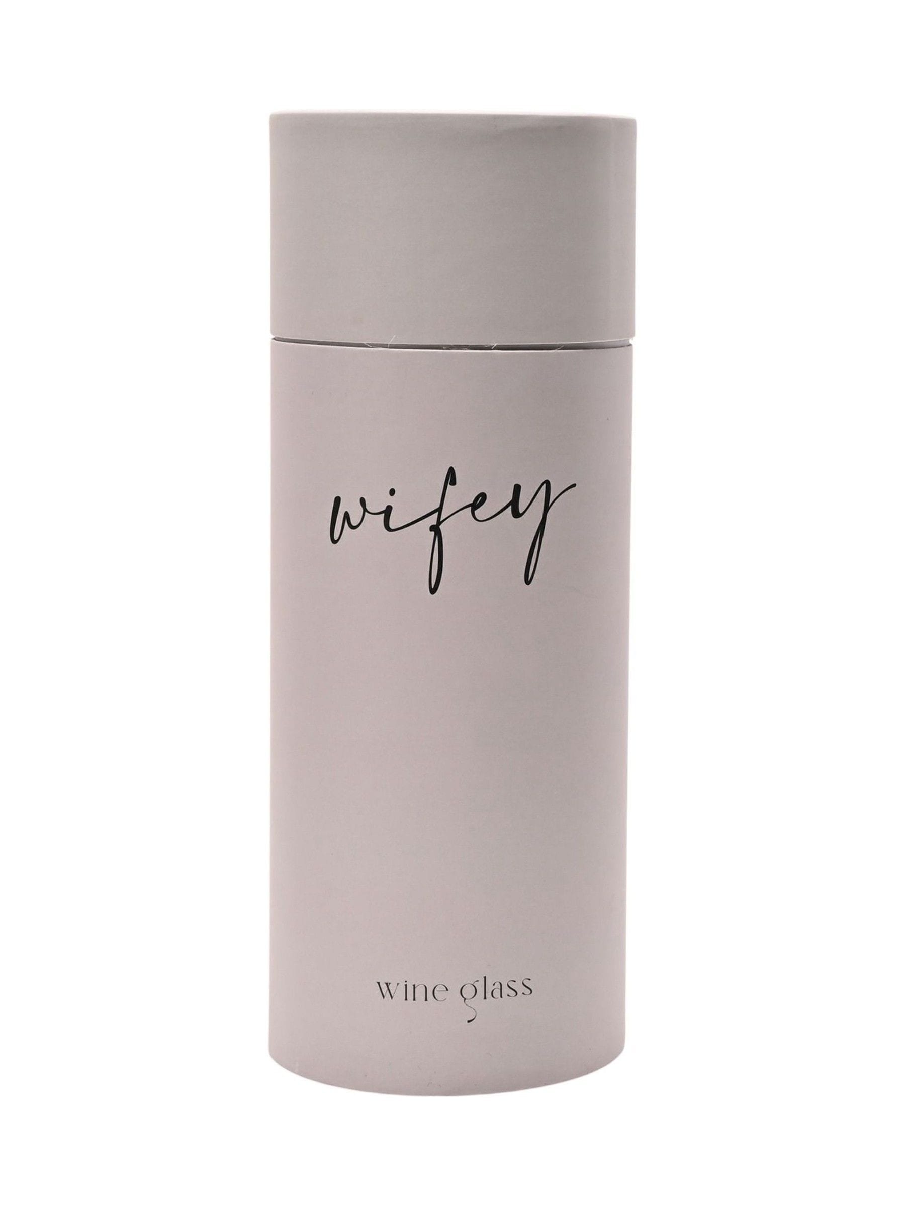 Widdop clear wine glass with black Wifey wording (British brand)