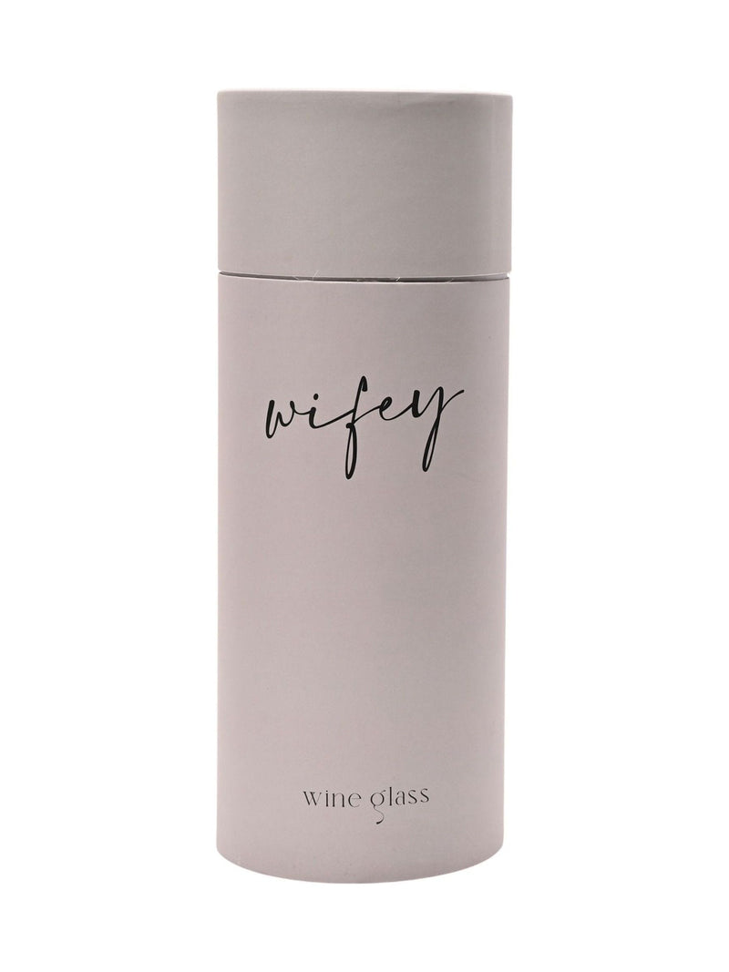 Widdop clear wine glass with black Wifey wording (British brand)