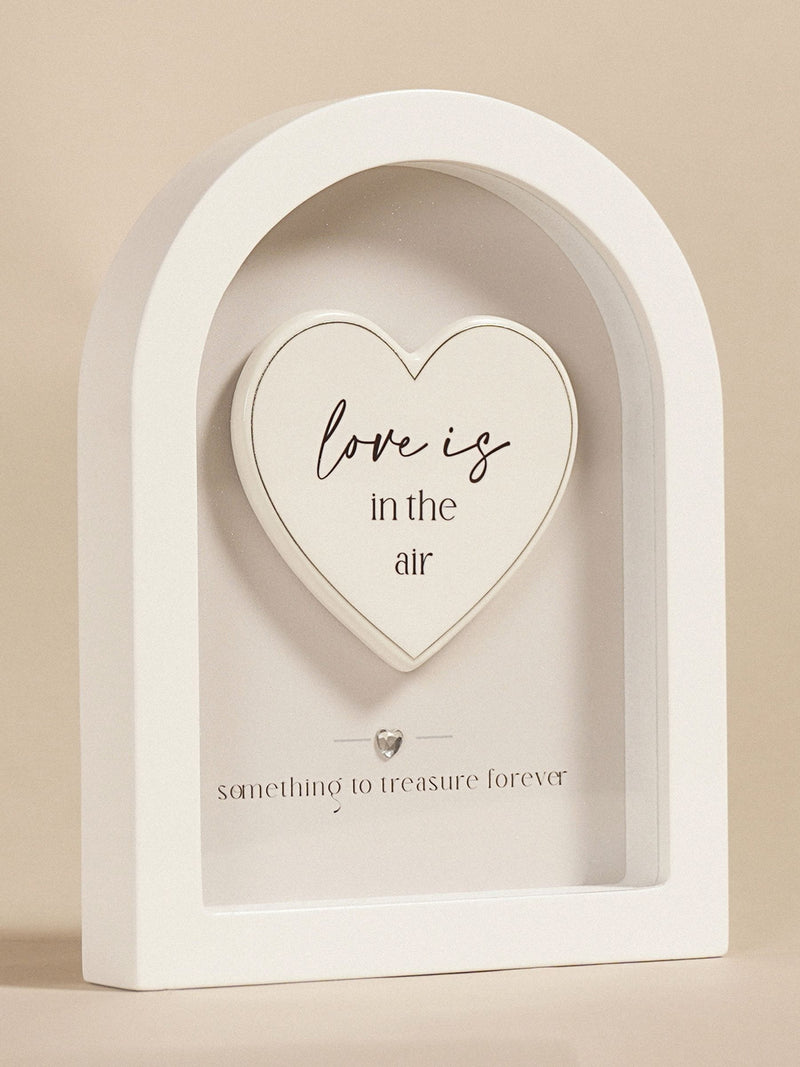 Widdop white arch plaque 18cm Love Is In The Air, imported from the UK