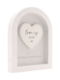 Widdop white arch plaque 18cm Love Is In The Air, imported from the UK