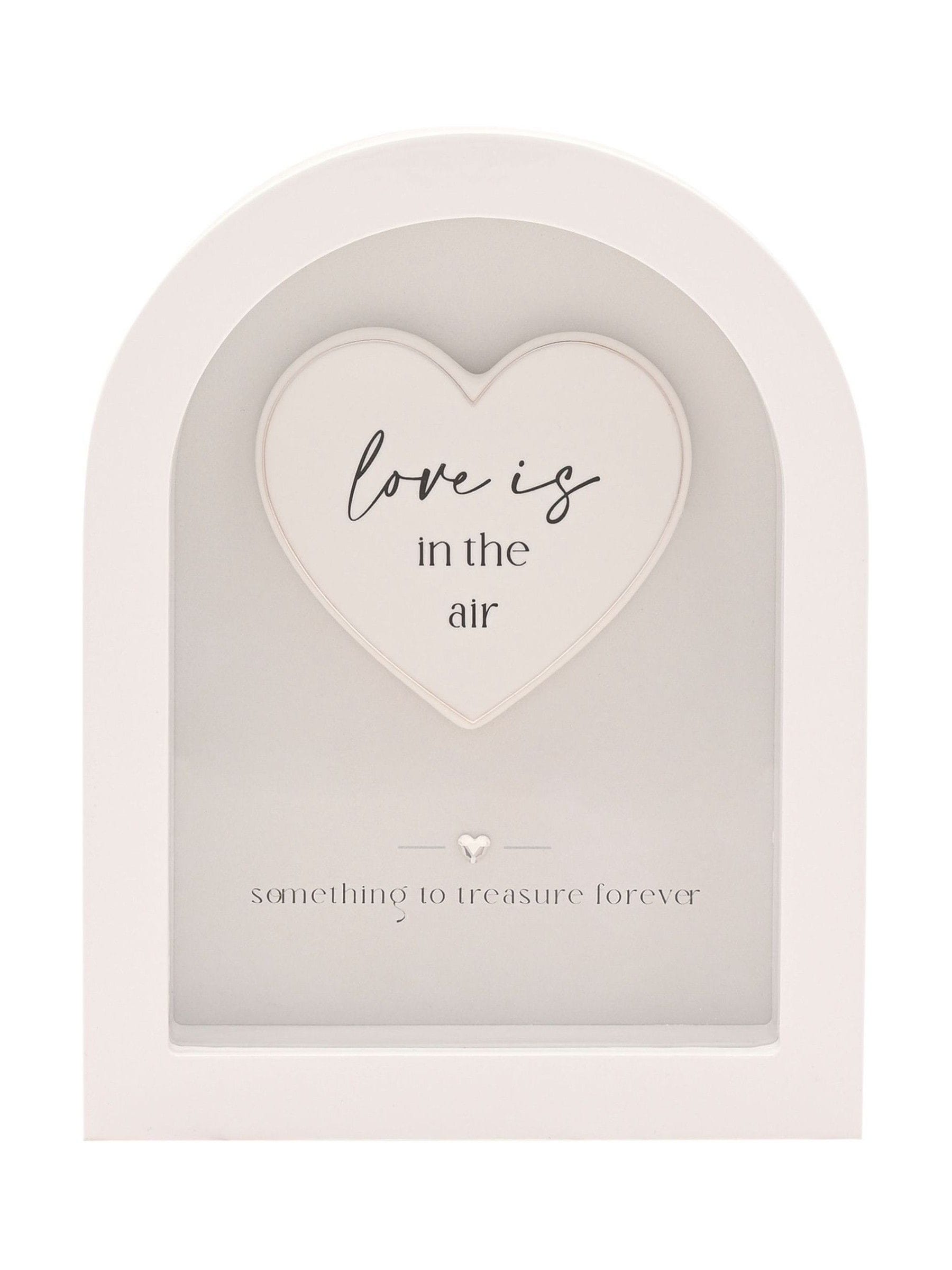 Widdop white arch plaque 18cm Love Is In The Air, imported from the UK
