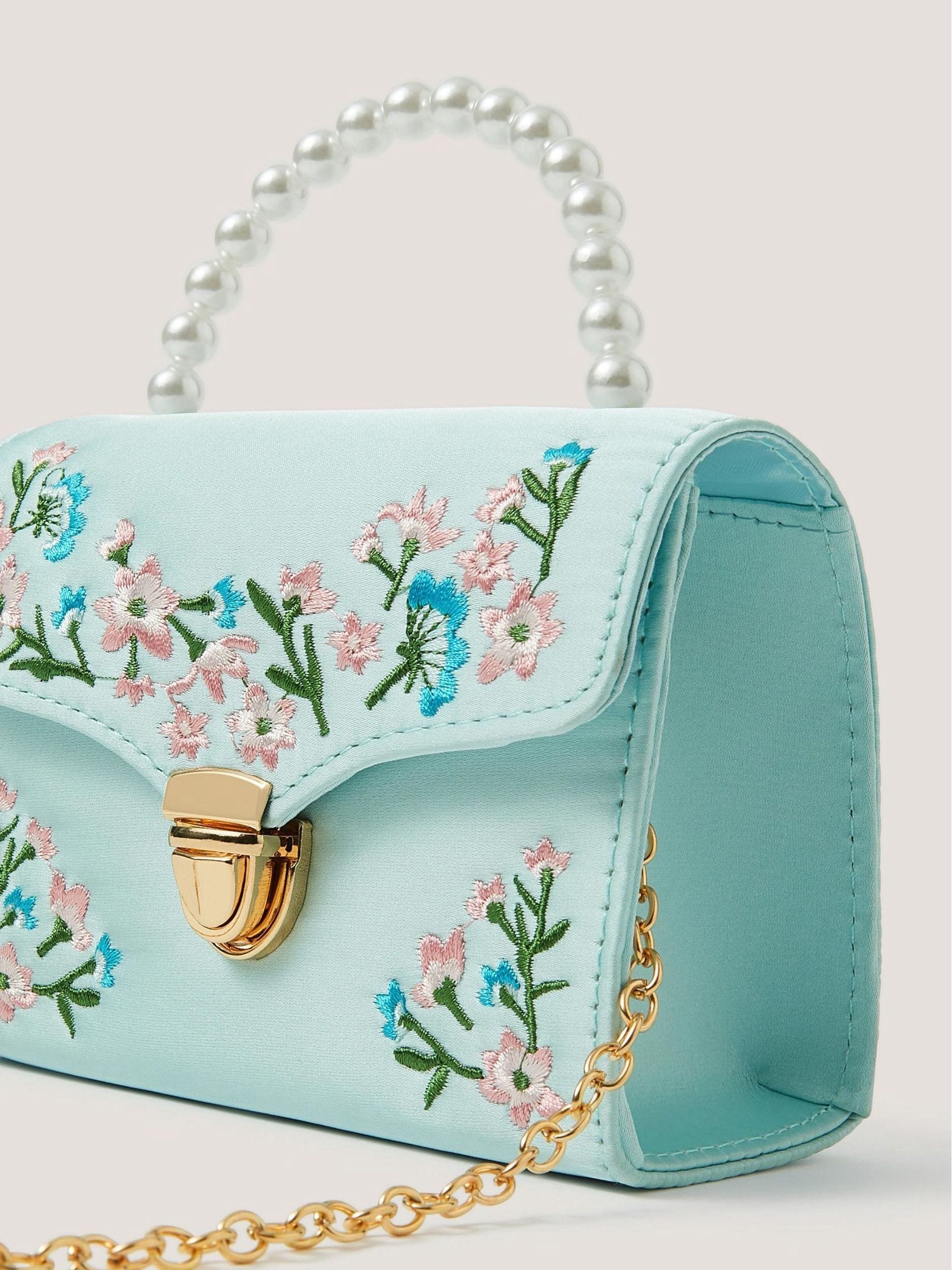 Monsoon blue floral embroidered bag - British product