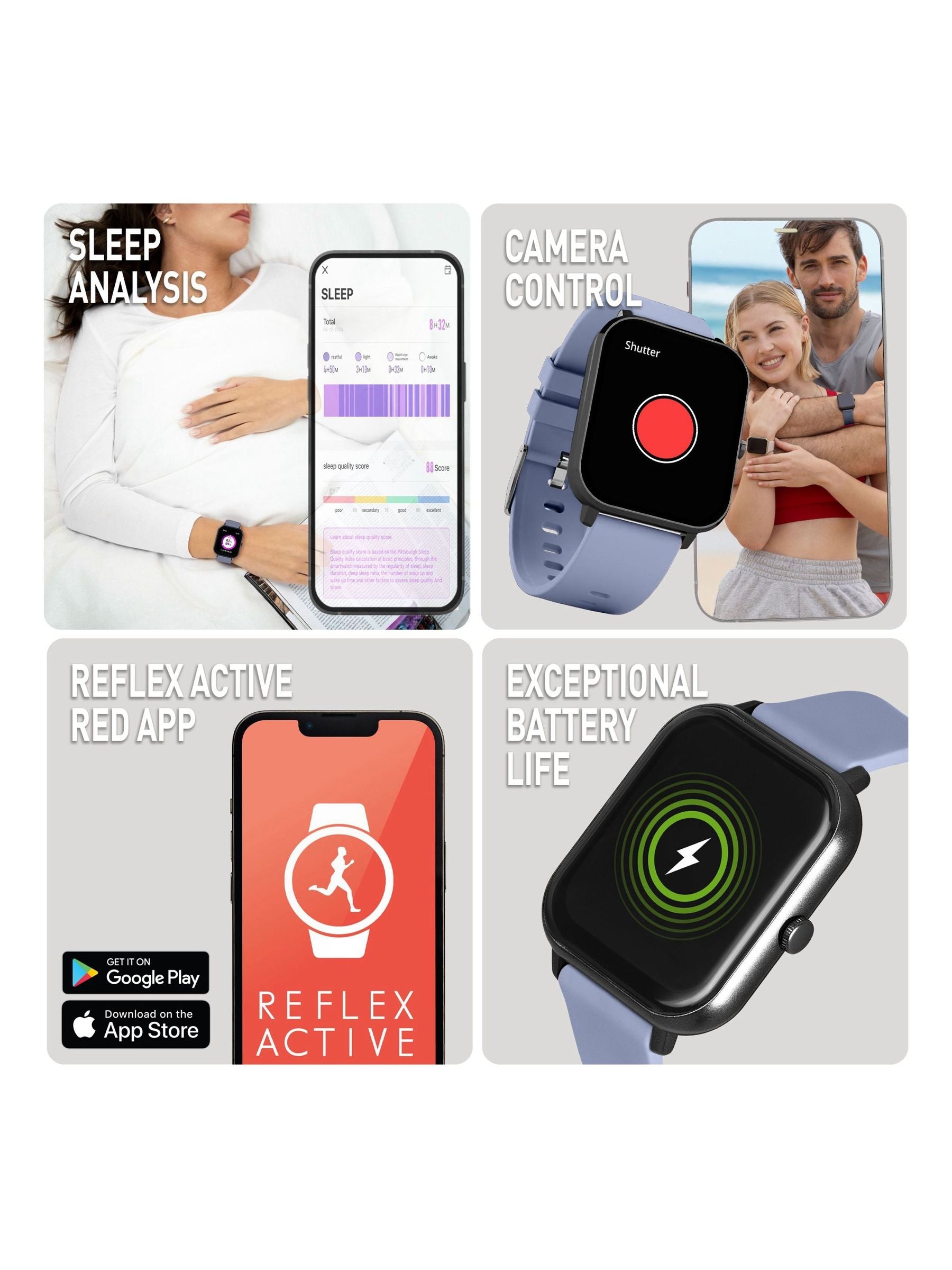 Reflex Active Nexus smartwatch denim grey strap, imported from the UK