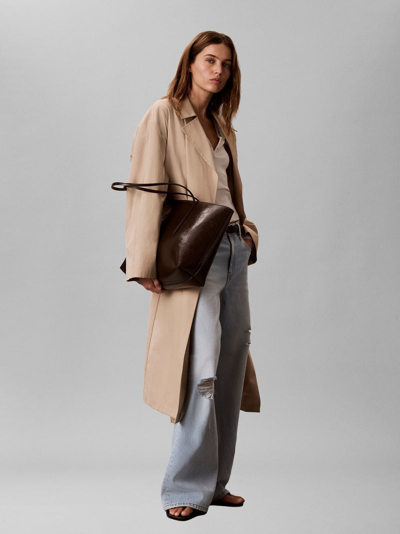 Calvin Klein brown glossy foil logo tote bag, imported from the UK