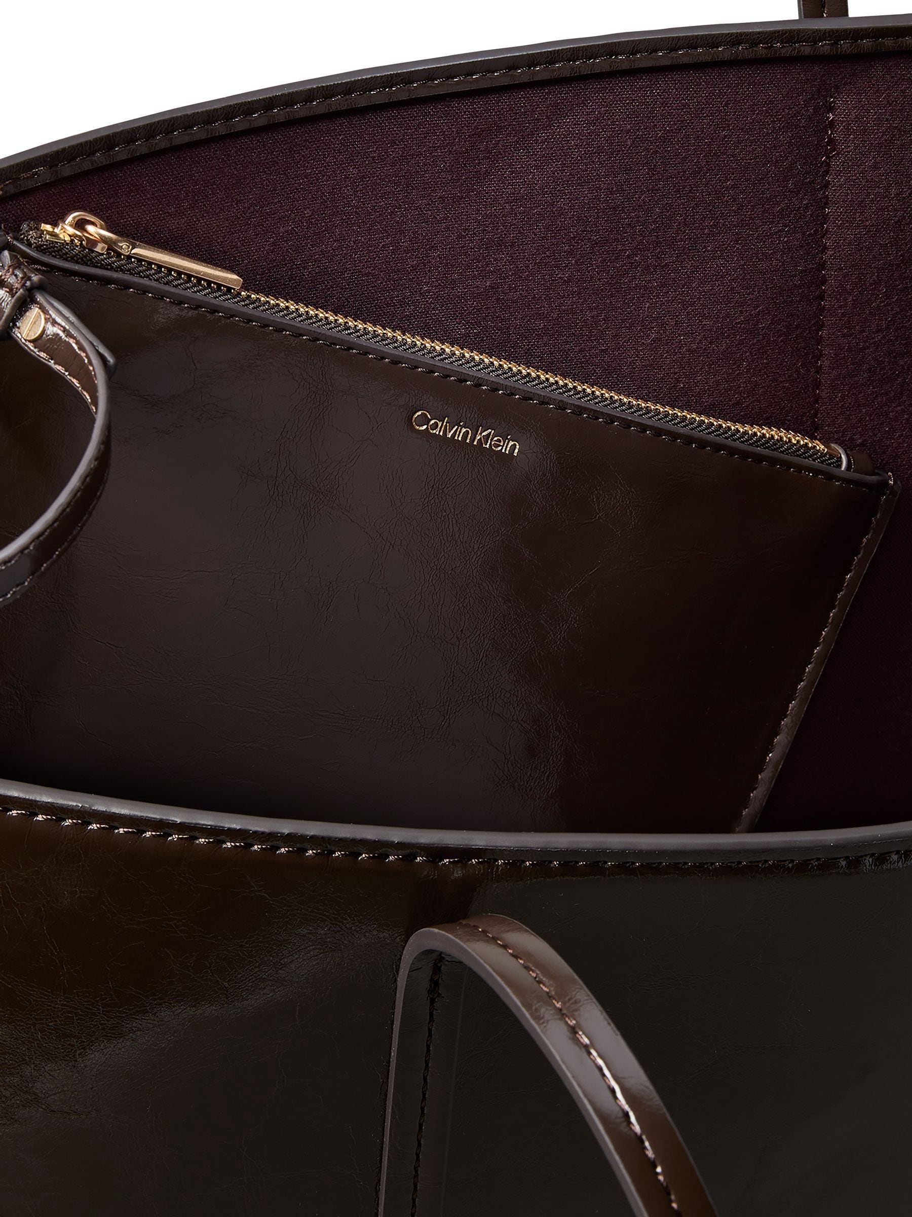 Calvin Klein brown glossy foil logo tote bag, imported from the UK