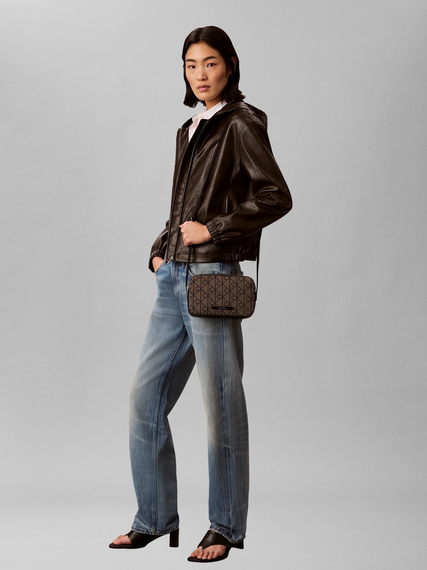 Calvin Klein brown logo jacquard crossbody camera bag - UK version