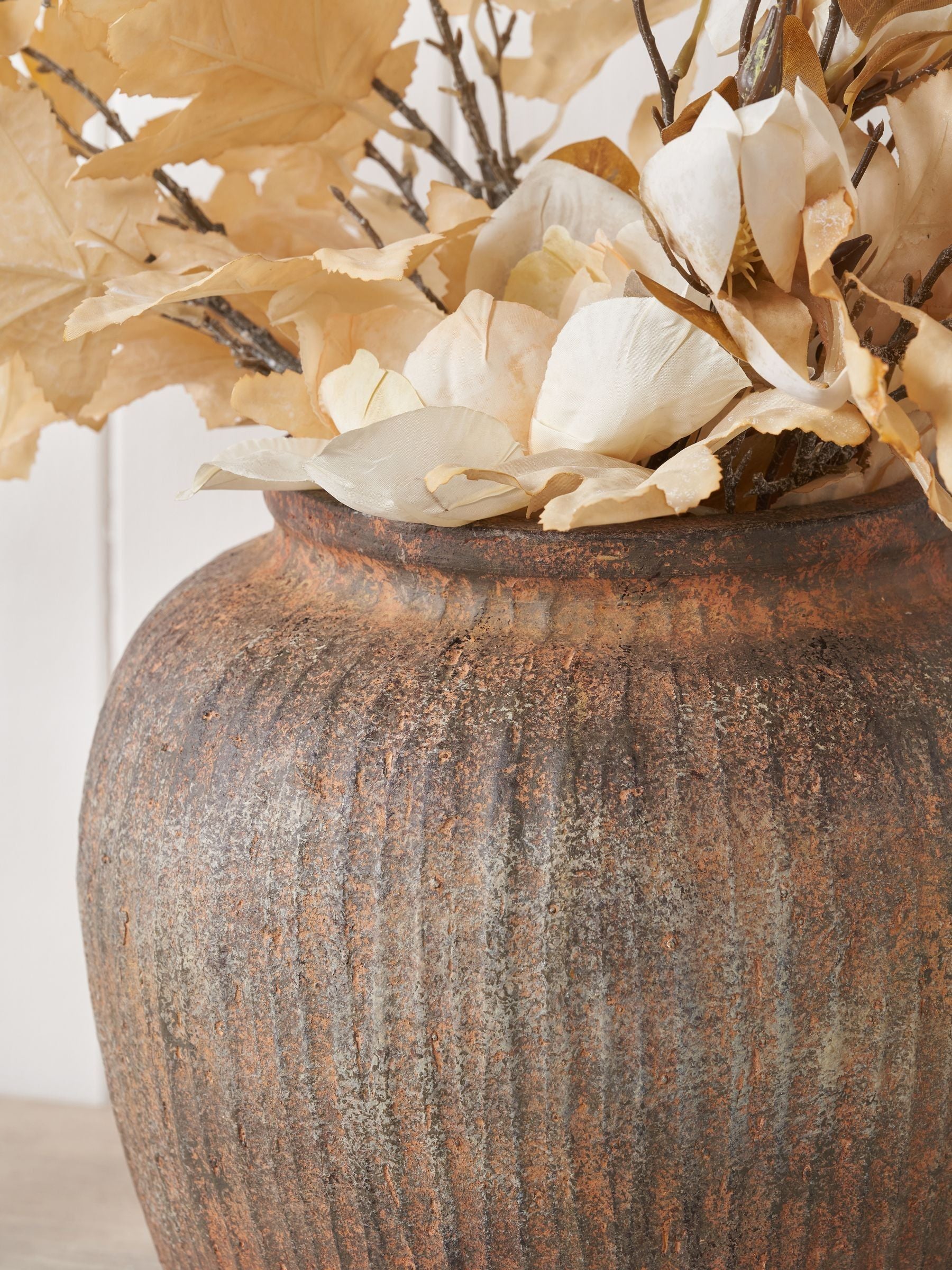 Pacific brown fibrestone decorative vase vertical ribbed 24cm (British brand)