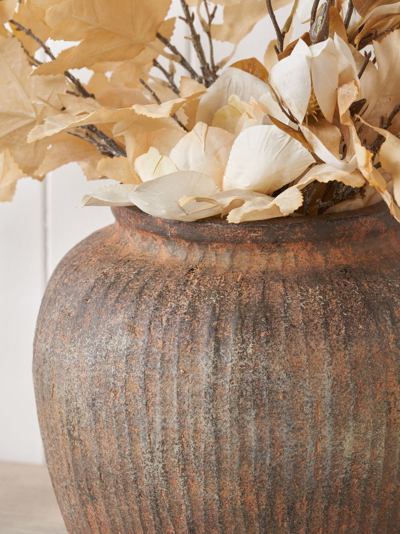 Pacific brown fibrestone decorative vase vertical ribbed 24cm (British brand)
