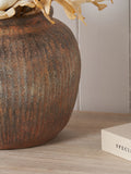 Pacific brown fibrestone decorative vase vertical ribbed 24cm (British brand)