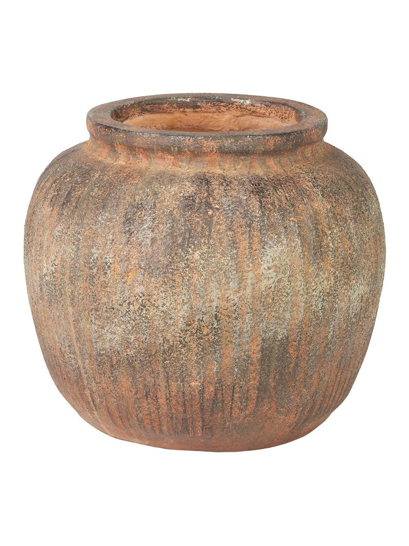 Pacific brown fibrestone decorative vase vertical ribbed 24cm (British brand)