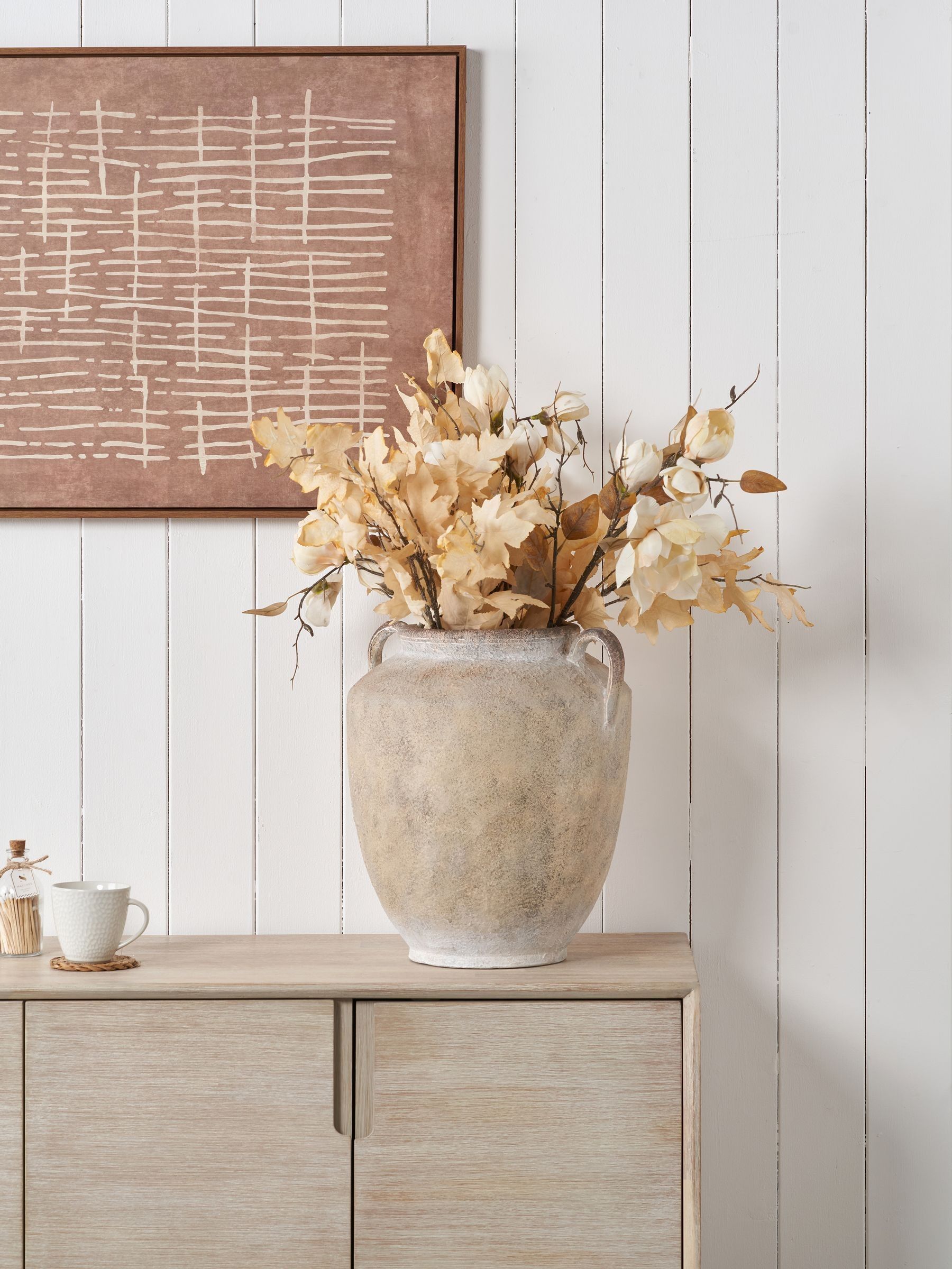 Pacific textured fibrestone decorative vase with handles 41cm (British brand)
