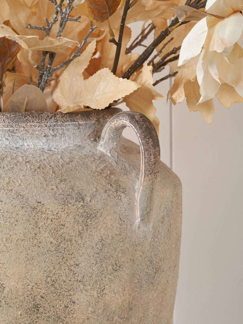 Pacific textured fibrestone decorative vase with handles 41cm (British brand)
