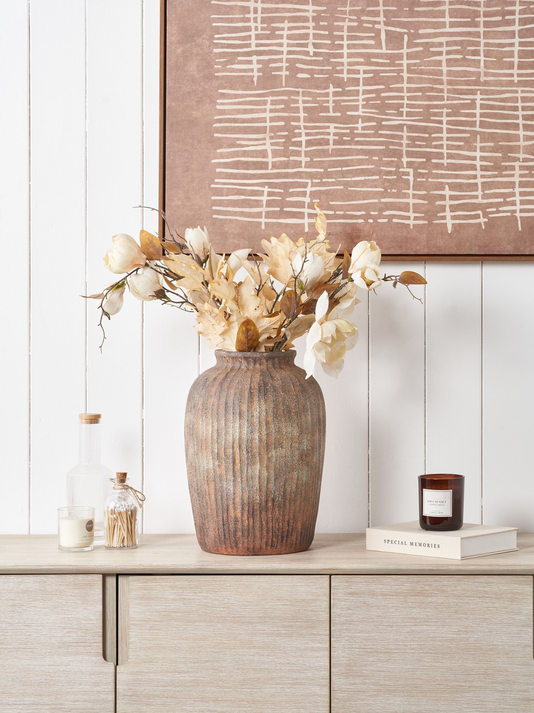 Pacific Brown Fibrestone vertical ribbed decorative vase 37cm (British brand)
