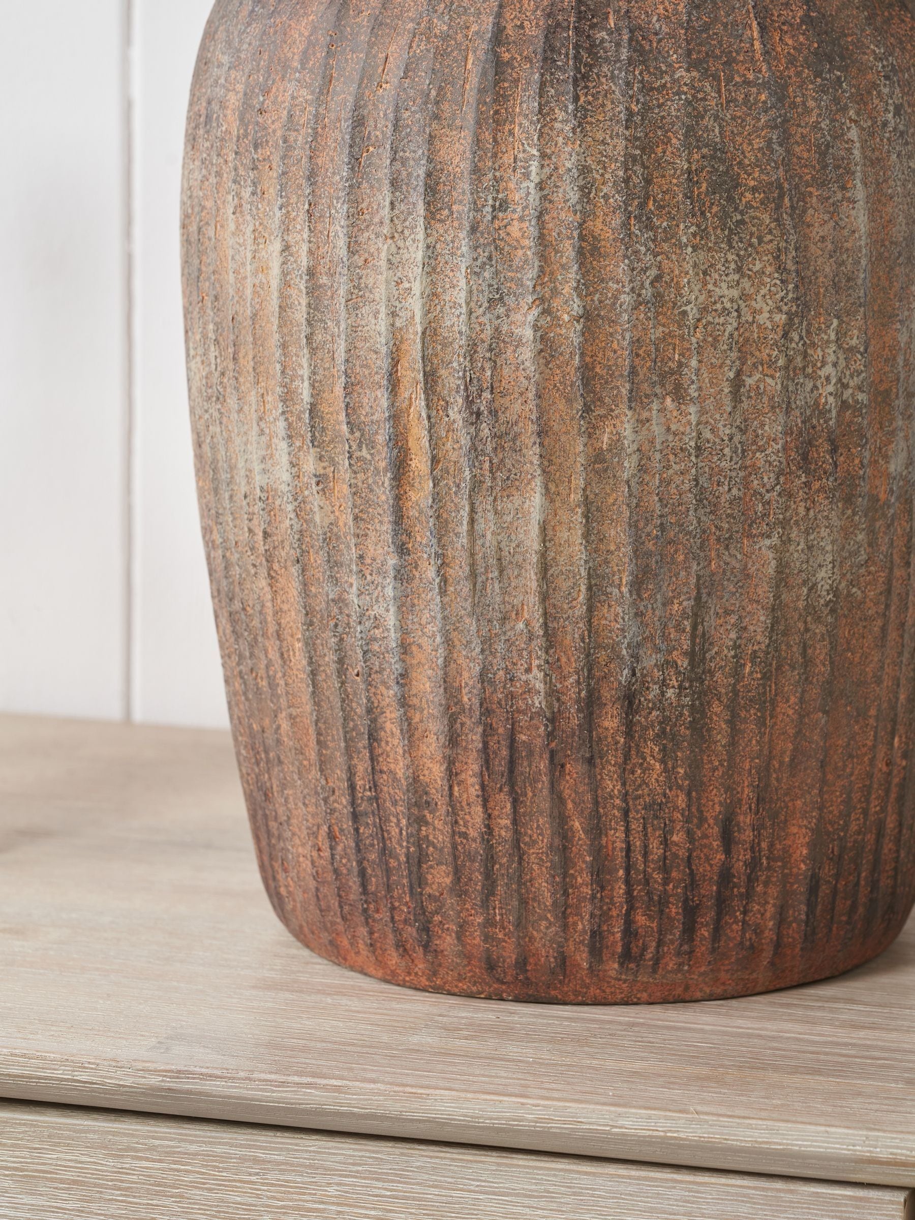 Pacific Brown Fibrestone vertical ribbed decorative vase 37cm (British brand)