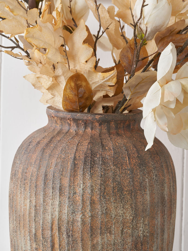 Pacific Brown Fibrestone vertical ribbed decorative vase 37cm (British brand)