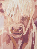 Pacific Highland cow canvas wall art with oak-effect frame, UK version