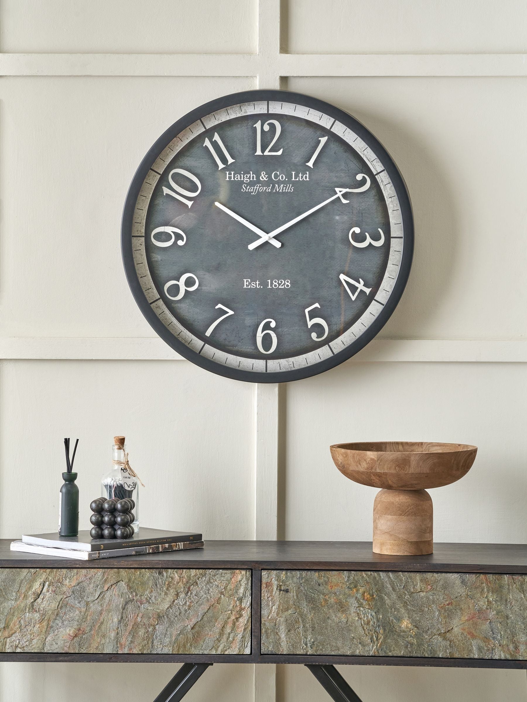 Pacific black wood effect round wall clock 61cm - British product