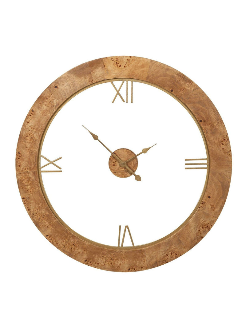 Pacific Natural Newborough burr wood effect wall clock (British brand)