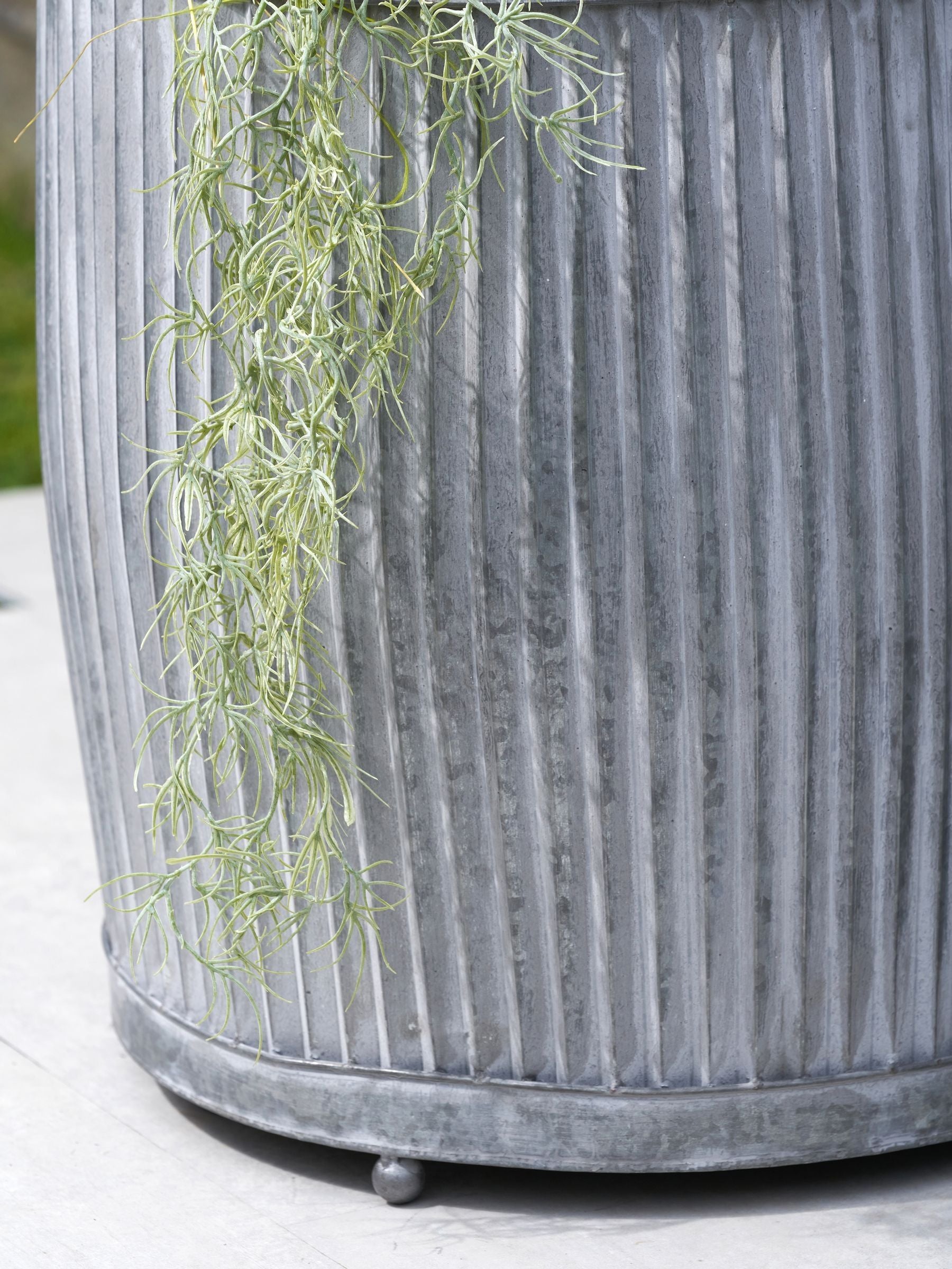 Pacific Grey galvanised zinc barrel planters set of two (British brand)