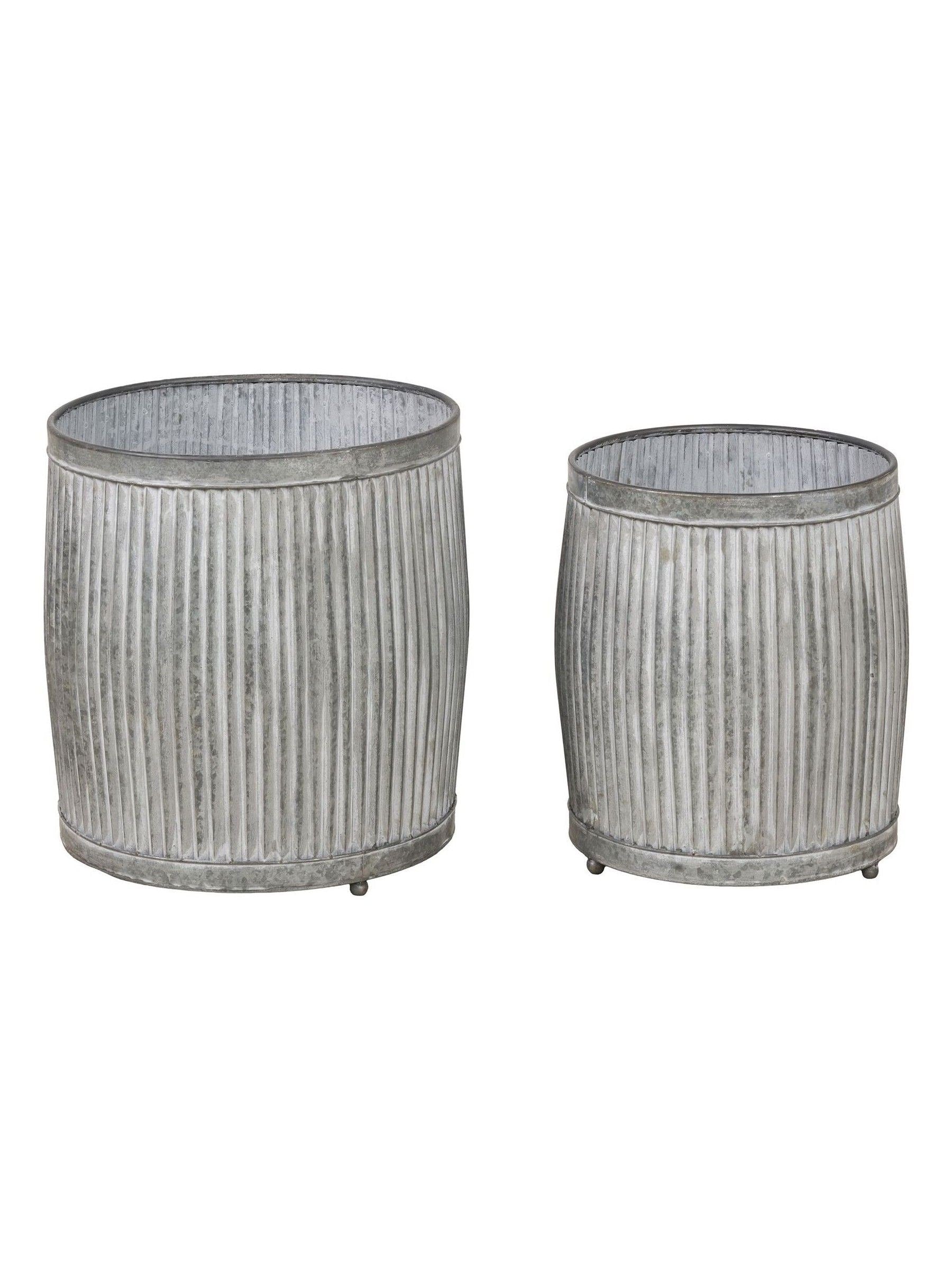 Pacific Grey galvanised zinc barrel planters set of two (British brand)