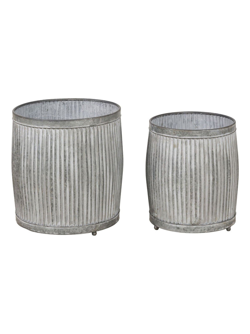 Pacific Grey galvanised zinc barrel planters set of two (British brand)