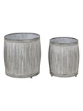 Pacific Grey galvanised zinc barrel planters set of two (British brand)