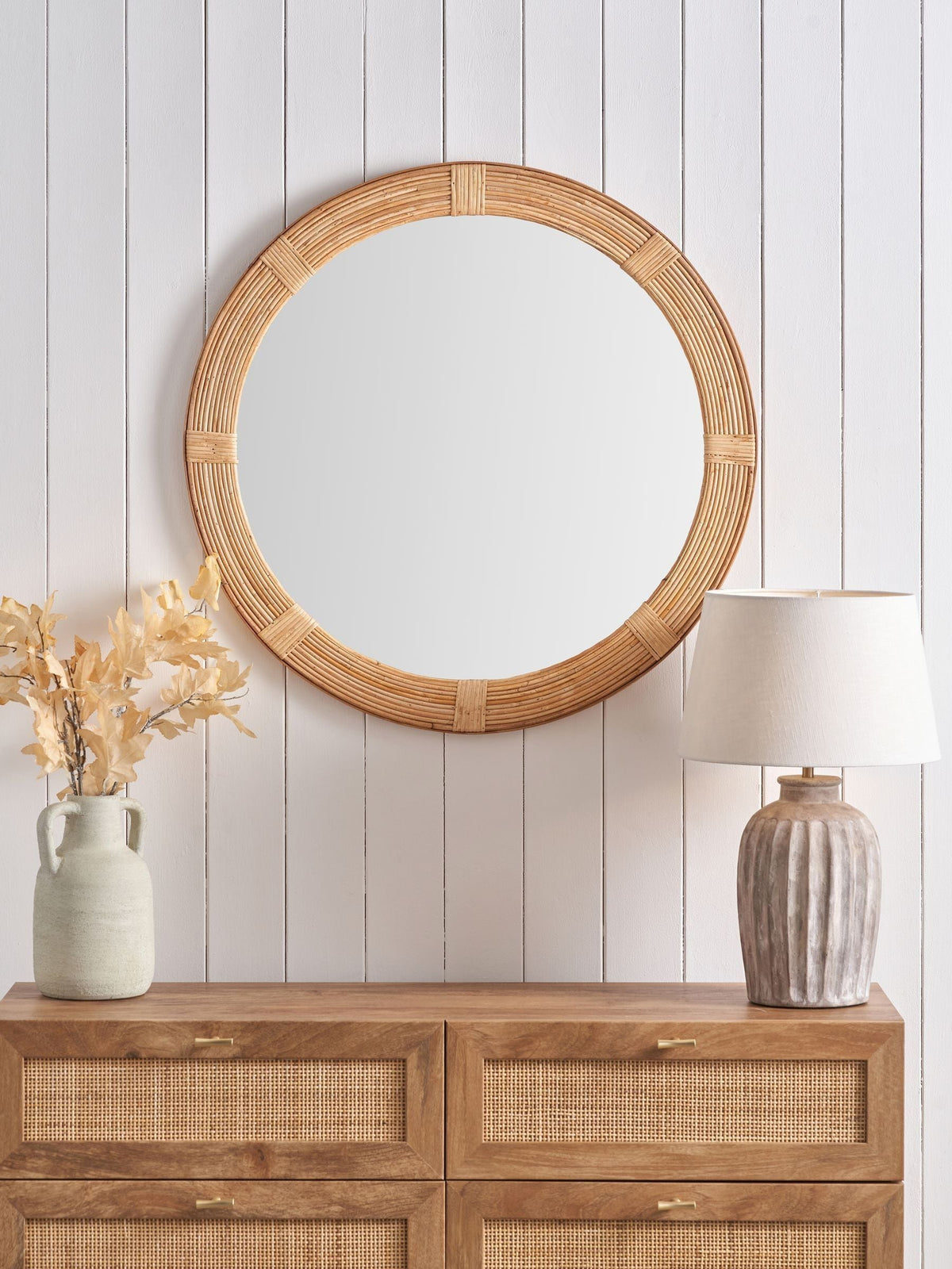 Pacific Natural round bent bamboo wall mirror 80cm, imported from the UK