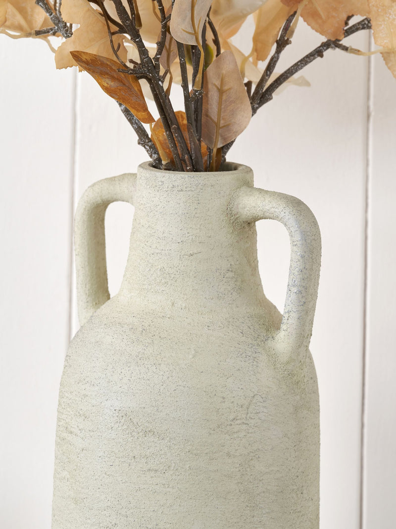 White terracotta decorative vase with handles large - British product