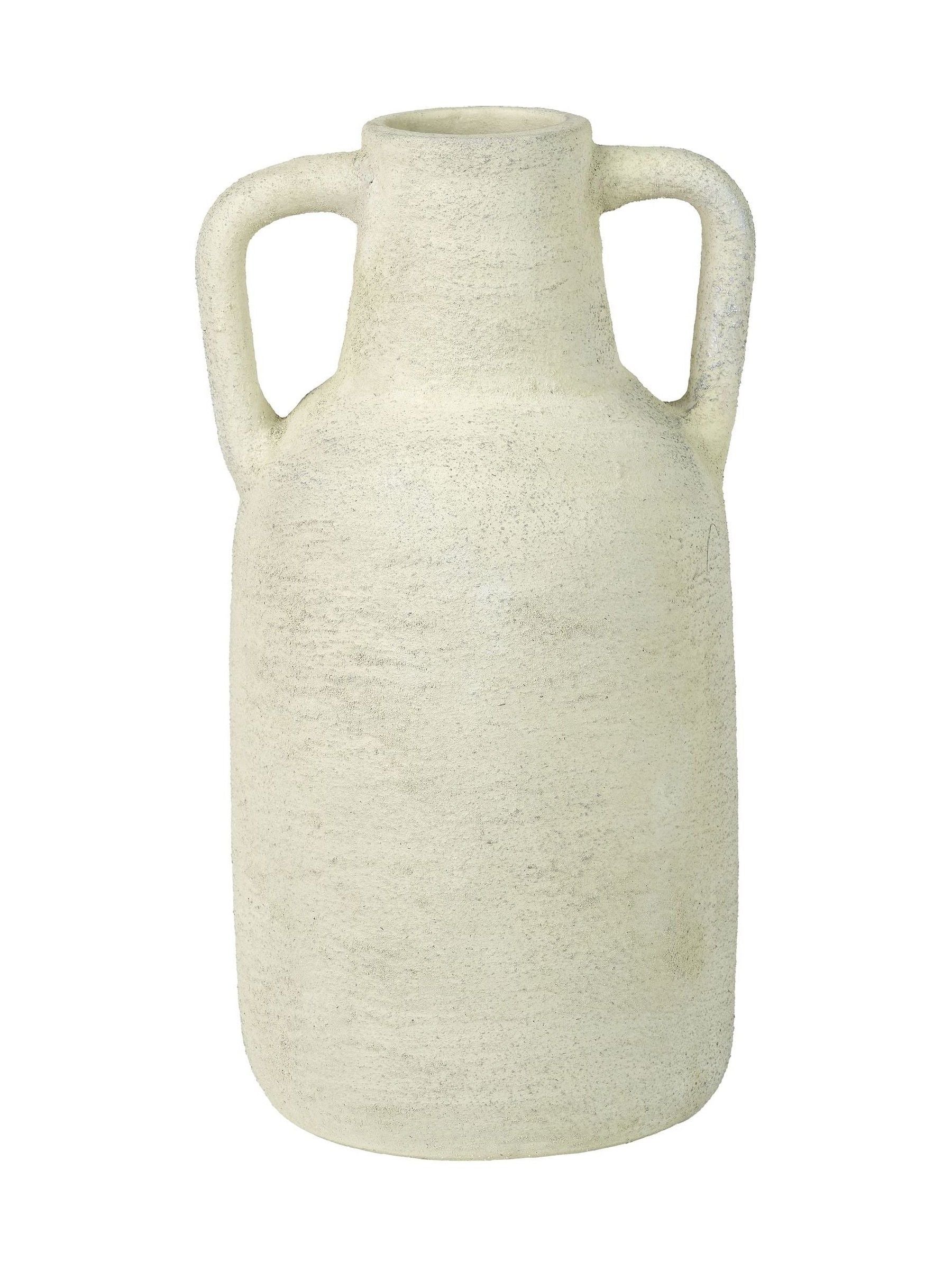 White terracotta decorative vase with handles large - British product