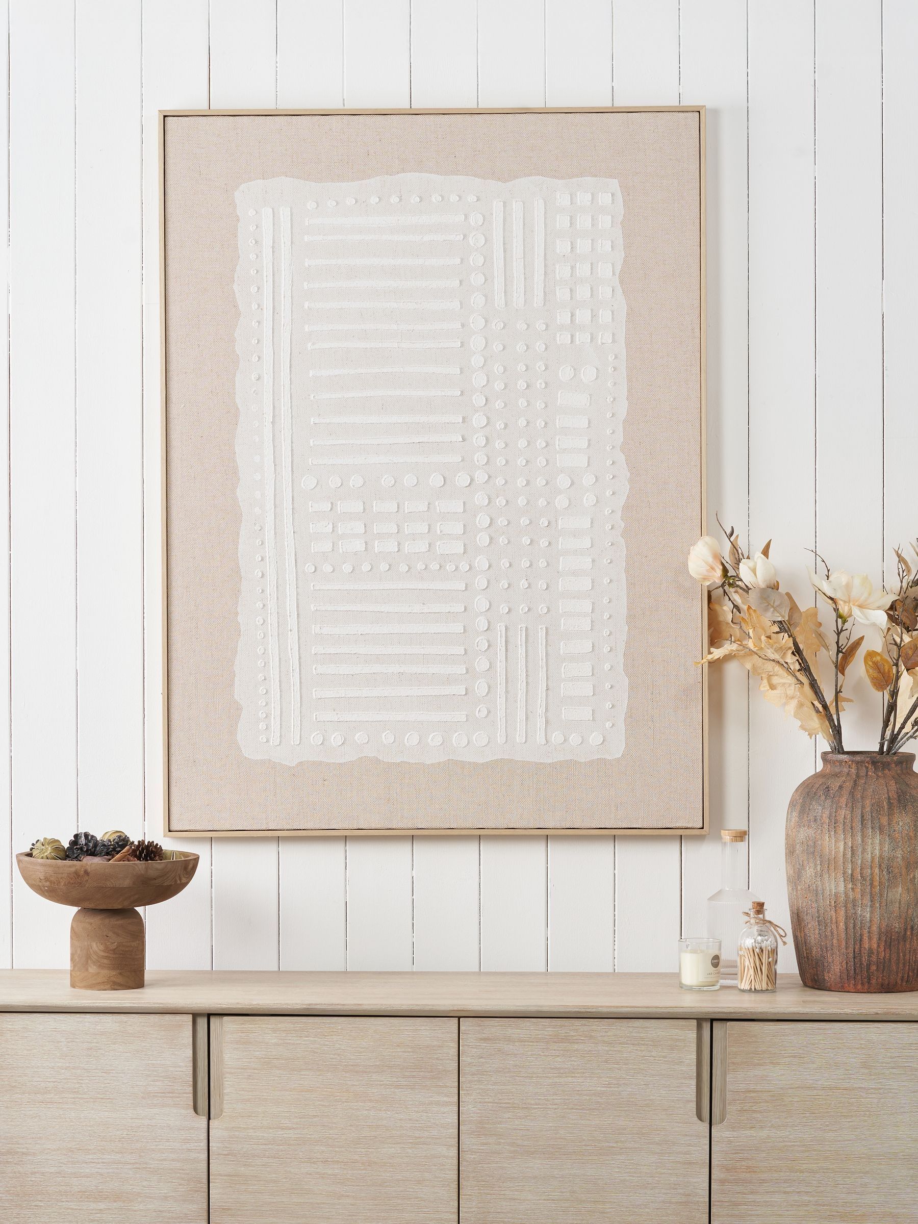 Pacific abstract linen canvas wall art white design 120x90cm, UK version