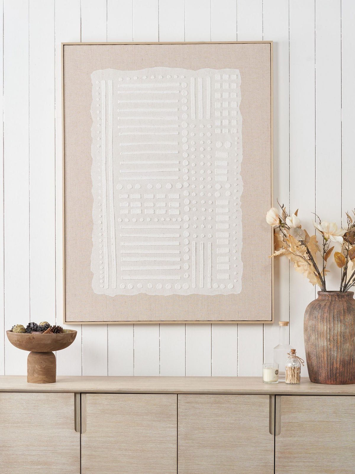 Pacific abstract linen canvas wall art white design 120x90cm, UK version