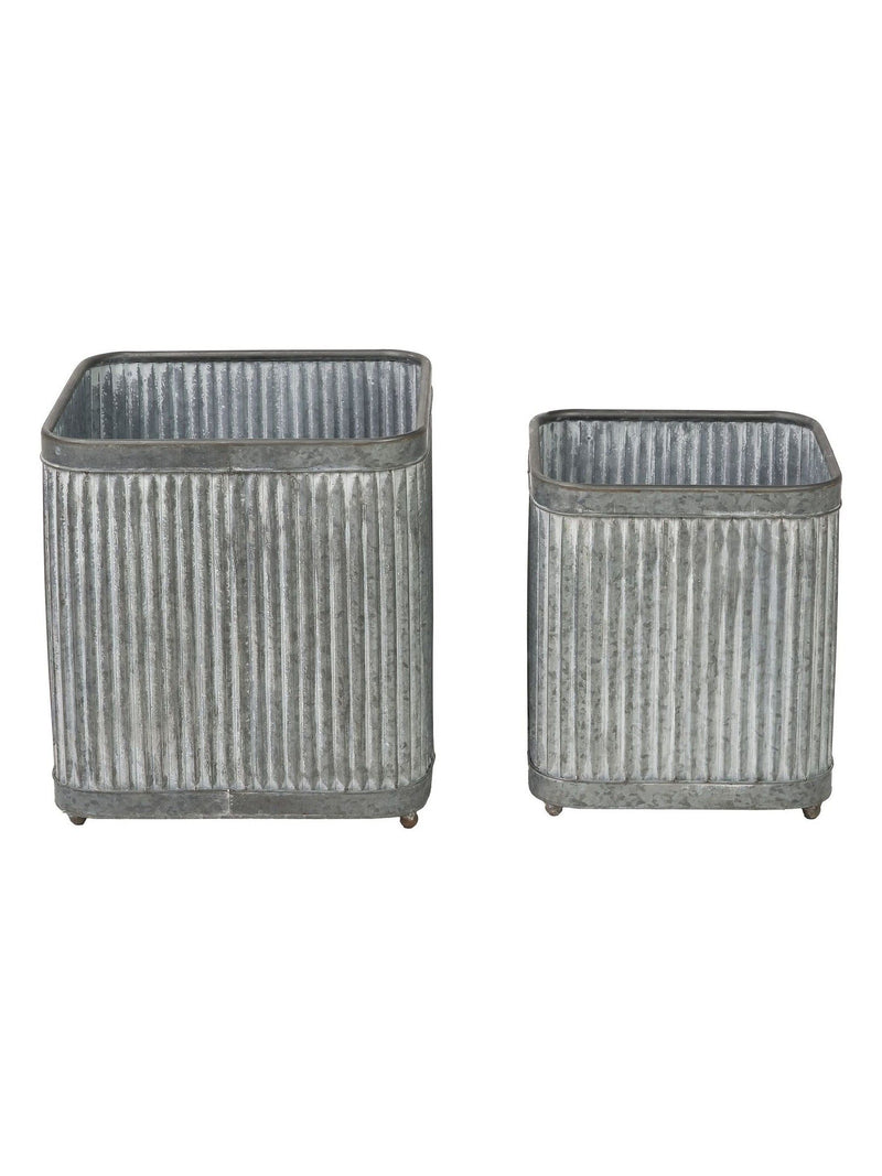 Pacific square grey galvanised zinc planters set of 2 - British product