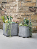 Pacific square grey galvanised zinc planters set of 2 - British product
