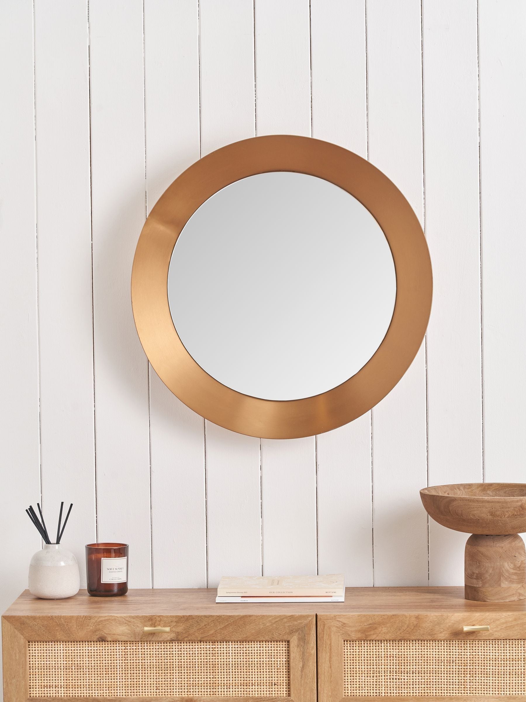 Pacific Gold round mirror 60cm burnished gold frame, imported from the UK