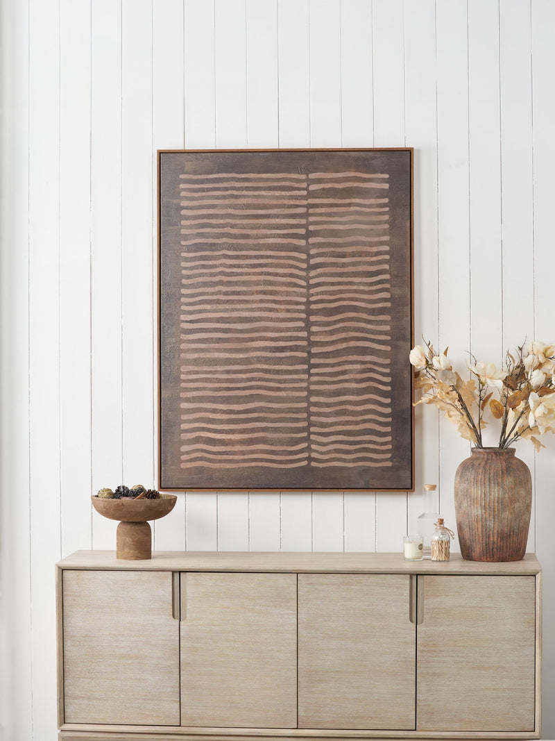 Pacific Brown linear design canvas wall art 120x90cm, UK version