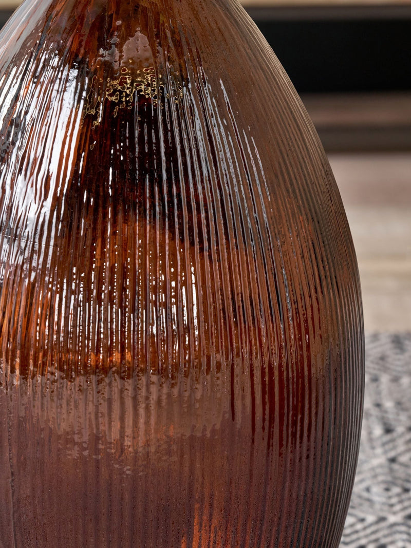 Pacific brown glass vase, tall with ribbed finish, 59cm height, UK version