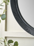 Pacific Black Elwood round wall mirror with fir wood effect, 65cm, imported from the UK