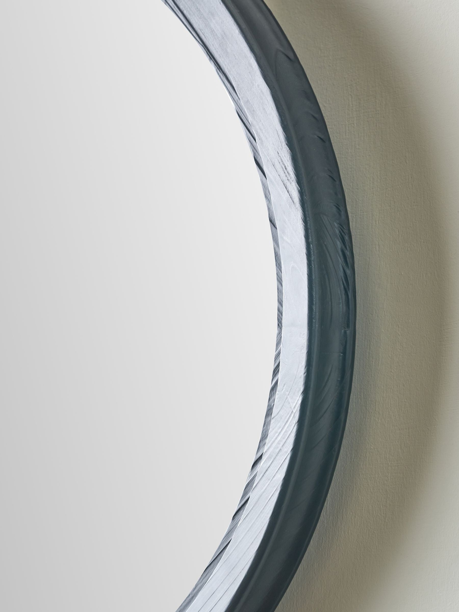 Pacific Black Elwood round wall mirror with fir wood effect, 65cm, imported from the UK
