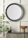 Pacific Black Elwood round wall mirror with fir wood effect, 65cm, imported from the UK