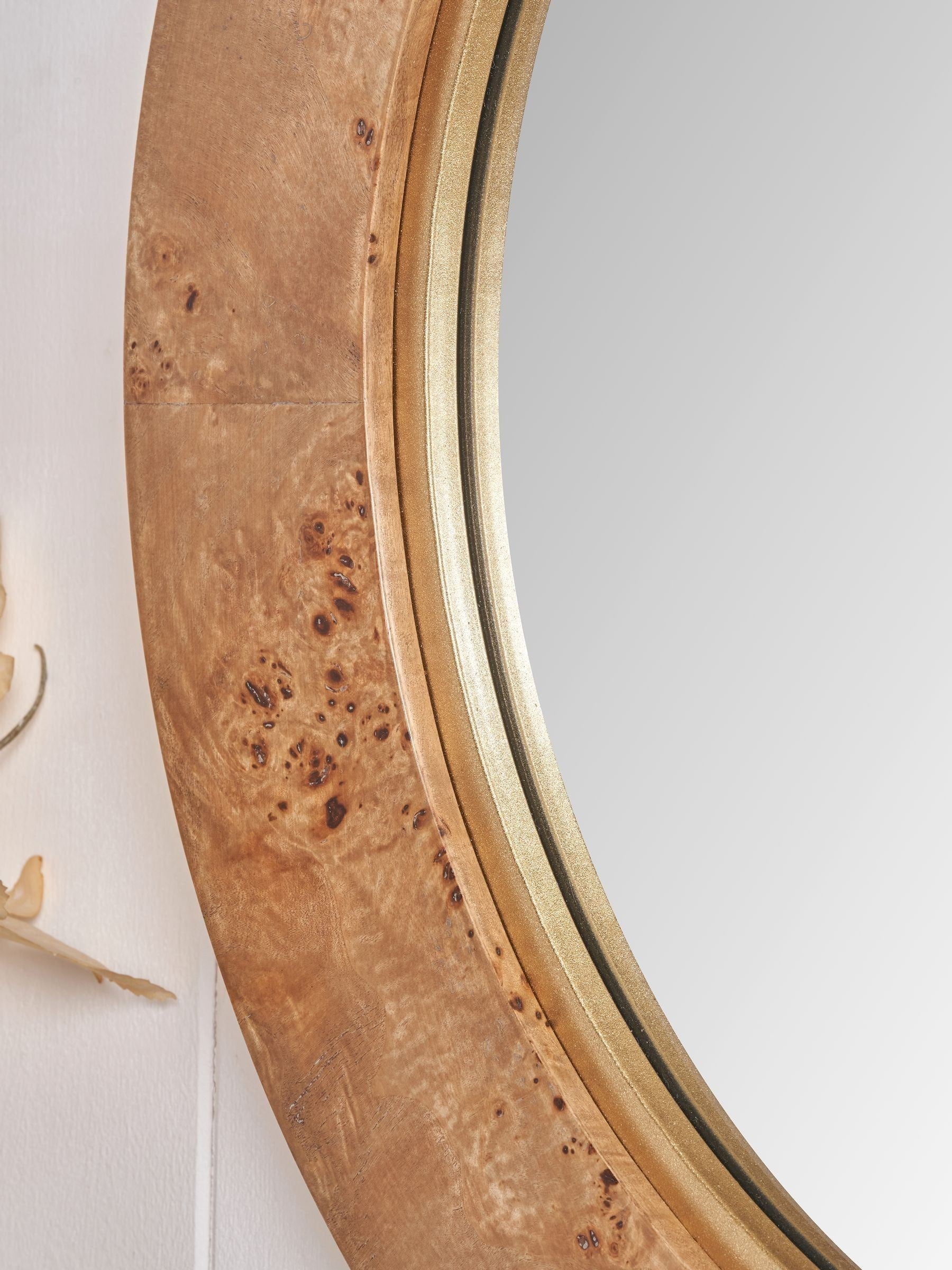 Pacific Natural Newborough round wall mirror with burr wood effect, UK version