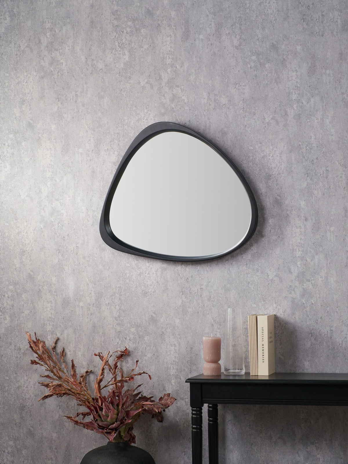 Pacific curved wall mirror black wood veneer 58x67cm (British brand)